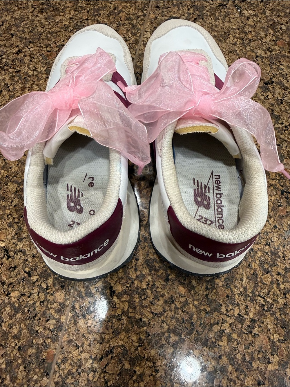 New Balance 237 White Pink and Maroon Women's Athletic Sneakers - Picture 7 of 8